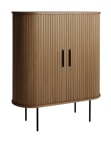 Barschrank >NOLA< mit Weinglashalter, Schiebetüren und Glasboden ? aus Eiche smoked furniert, MDF & Stahl, 130x75x40 cm, naturfarben, modernes Design, zerlegt mit Anleitung, hochwertige Verarbeitung von möbelando