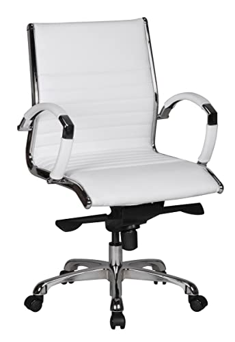 Bürostuhl SALZBURG 2 Bezug Echtleder Weiß Design Schreibtischstuhl X-XL 120kg Chefsessel höhenverstellbar Drehstuhl ergonomisch mit Armlehnen Polster niedrige Rücken-Lehne Wippfunktion niedrig von möbelando