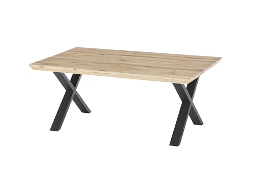 Couchtisch >ASOLA< rechteckig 110x70 cm mit geölter Eichenfurnierplatte, Schweizer Kante und schwarzem Metall-X-Gestell ? modernes Design, stabil, pflegeleicht, hochwertig verarbeitet von möbelando