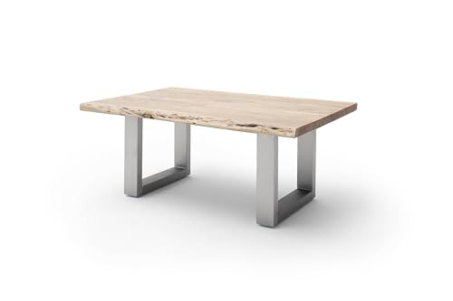 Couchtisch >Cartagena< 110x70 cm aus Akazie Natur lackiert mit Edelstahl U-Gestell FSC-Zertifiziert ? Massivholzmöbel mit Life-Edge-Kante für stilvolle Wohnzimmereinrichtung von möbelando