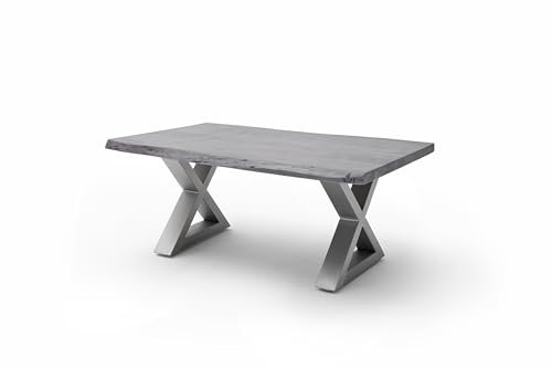 Couchtisch >Cartagena< 110x70 cm graue lackierte Akazie Massivholz FSC 100% Edelstahl X-Kufen Gestell rechteckig Life-Edge Design modern langlebig von möbelando