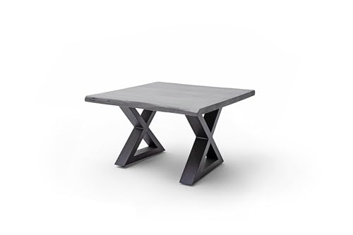 Couchtisch >Cartagena< 75x75 cm grau lackiert Akazie massiv FSC-Zertifiziert mit X-Kufengestell aus Metall in Anthrazit ? modernes Industrial-Design trifft nachhaltige Qualität von möbelando