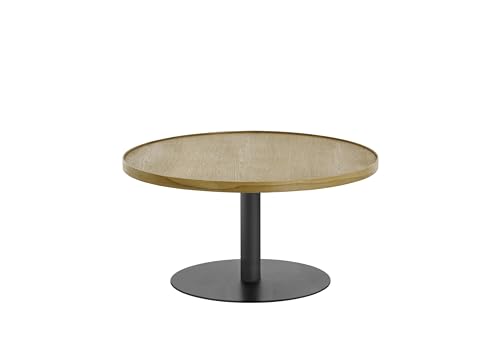 Couchtisch >Monteverde< rund 80x40 cm mit geölter Eiche furnierter Tischplatte, schwarzem pulverbeschichtetem Säulenfuß und robustem Metallgestell ? modernes Design von möbelando