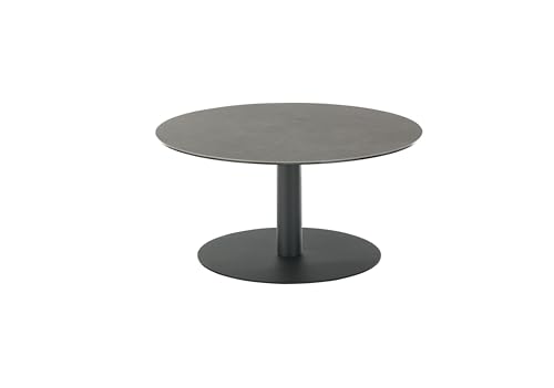 Couchtisch >Tartu< rund 80x38x80 cm mit anthrazitfarbener Glas-Keramikplatte auf Sicherheitsglas und schwarzem Metallgestell ? modernes Design für stilbewusste Wohnzimmer von möbelando