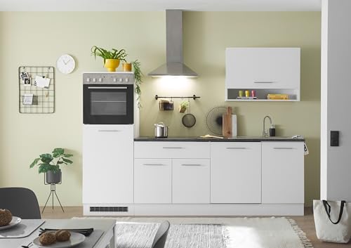 Eddy Moderne Küchenzeile ohne Elektrogeräte in Weiß matt, Metallic Grau - Geräumige Einbauküche mit viel Stauraum - 260 x 220 x 60 cm (B/H/T) von möbelando