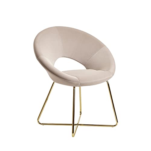 Esszimmerstuhl Samt Beige Küchenstuhl mit goldenen Beinen | Schalenstuhl Stoff/Metall | Design Polsterstuhl | Stuhl Esszimmer Gepolstert von möbelando