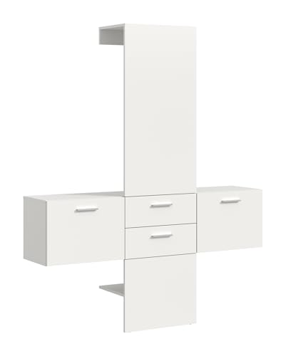 Garderoben-Set >Vaga< in weiß Melamin 2 Schubkästen Vollauszug Garderobe, Flur, Diele 3-teilige Garderobenkombination, bestehend aus: 2x Garderobenschrank, 1x Garderobenpaneel 156x190x36 (BxHxT) von möbelando