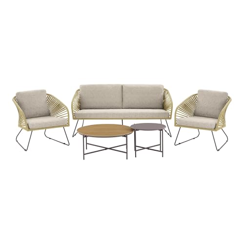 Gartenlounge-Set >Novella< 5-teiliges Set, sandfarbigem Polyesterbezug, wetterfest & UV-beständig, 2-Sitzer 162x73x79cm, 2X Sessel 71x73x79cm, 2 runde Couchtische 84x36cm und 50x40cm Gartenlounge-Set >Novella< 5-teiliges Set, sandfarbigem Polyesterbezug, wetterfest & UV-beständig, 2-Sitzer 162x73x79cm, 2X Sessel 71x73x79cm, 2 runde Couchtische 84x36cm und 50x40cm von möbelando