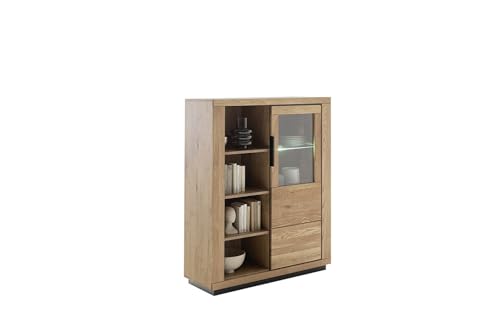 Highboard >GRENO< Fronten in Wildeiche massiv geölt, zeitlose Optik, in den Maßen ca. 112 x 142 x 40 cm (B/H/T) - mit optimalen Stauraum für Ihr Zuhause - Kombihighboard Highboard Kommode Sideboard von möbelando