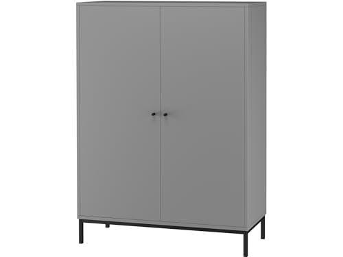 Highboard >Lykke< Highboard Lykke ? Modernes Highboard in Grau mit 2 Türen, 1 Fach, schwarzem Metallknopfgriff, 4 schwarzen Metallfüßen, mattierte Oberfläche, inklusive Aufbauanleitung für Wohnzimmer. von möbelando
