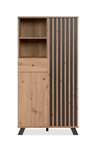 Highboard >Medan< in Artisan Oak/anthrazit - 80x156x40cm (BxHxT) von möbelando