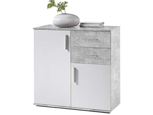 möbelando Kommode Schrank Sideboard Mehrzweckschrank Standschrank Freida IV Beton/Weiß von möbelando