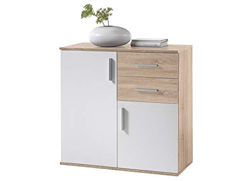 möbelando Kommode Schrank Sideboard Mehrzweckschrank Standschrank Freida IV Sonoma hell/Weiß von möbelando