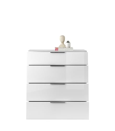 Kommode >Sean< weiß mit Glasfront, Schrank Korpus in weiß mit Oberboden in Glas und Schubladen für Ihren Wohnbereich -Kommode 90 x 99 x 40 cm (B/H/T) von möbelando