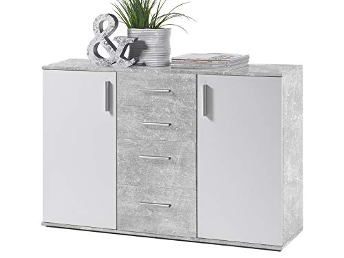 möbelando Kommode Sideboard Schrank Mehrzweckschrank Standschrank Freida V Beton/Weiß von möbelando