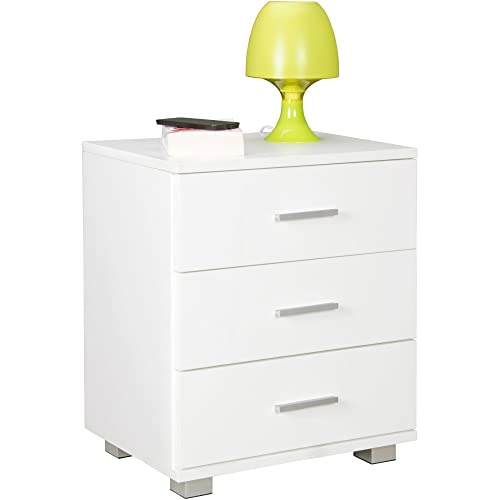 Nachtkonsole Latina Holz Nachttisch modern mit 3 Schubladen Weiss | Design Nachtkästchen 45 x 54 x 34 cm | Kleines Nachtschränkchen Nachtkonsole Latina Holz Nachttisch modern mit 3 Schubladen Weiss | Design Nachtkästchen 45 x 54 x 34 cm | Kleines Nachtschränkchen von möbelando
