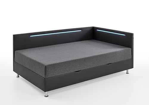 Polsterliege >Laser< LED-Beleuchtung, Kunstleder Schwarz, Liegefläche 120x200cm, 7-Zonen-Taschen-Federkernmatratze, Bettkasten, Ideal für Gästezimmer und Jugendzimmer, Stellmaß: 127x83x207cm (BxHxT). Polsterliege >Laser< LED-Beleuchtung, Kunstleder Schwarz, Liegefläche 120x200cm, 7-Zonen-Taschen-Federkernmatratze, Bettkasten, Ideal für Gästezimmer und Jugendzimmer, Stellmaß: 127x83x207cm (BxHxT). von möbelando