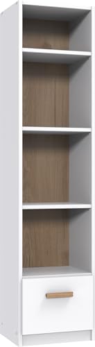 Regal >Gotland< 47 cm breit, 197 cm hoch, 40 cm tief, in Weiß mit Plankeneiche Nachbildung ? Modernes Design für Babyzimmer, Made in Germany, zerlegt geliefert von möbelando