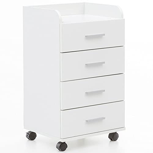 Rollcontainer WL5.748 40 x 70,5 x 33 cm Weiß | Schreibtisch-Container Rollschrank 4 Schubladen | Moderner Schubladencontainer mit Rollen | Standcontainer Bürocontainer Beistellcontainer von möbelando