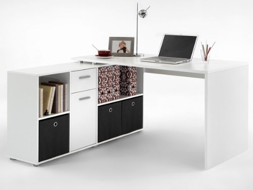 möbelando Schreibtisch Arbeitstisch Computertisch Eckschreibtisch Winkeltisch Eiche Weiß (Weiß) von möbelando