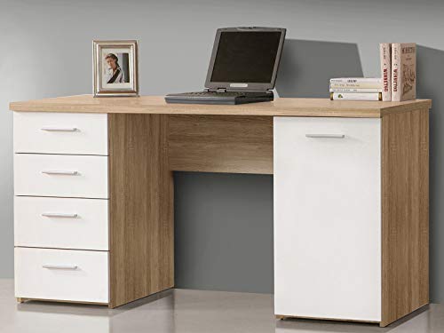möbelando Schreibtisch Bürotisch Computertisch Arbeitstisch Laptoptisch Büromöbel Balu I Sonoma-Eiche/Uni Weiß von möbelando