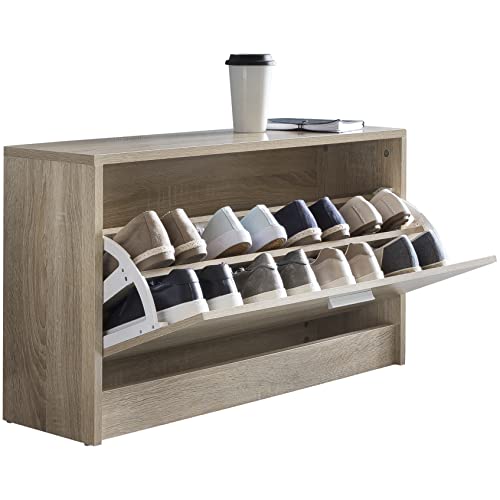 Schuhkipper Split Modern 80 x 47 x 24 cm Holz Schuhregal Weiß 1 Fach | Schuhkommode Flurschrank mit Ablage | Design Schuhschrank Schuhaufbewahrung | Flurkommode für Schuhe Tief von möbelando