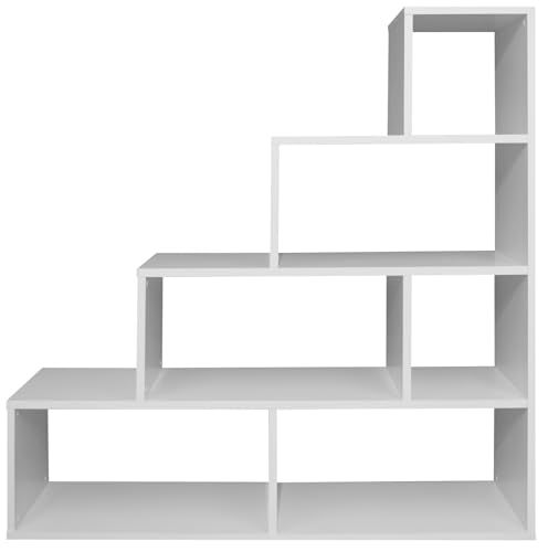 Stufenregal >Partition< auch als Raumteiler, 6 offene Fächer, weiß matt lackiert, Holzwerkstoff Dekor, 160x162x40 cm (B/H/T), modern, flexibel, Made in Germany, zerlegt geliefert von möbelando