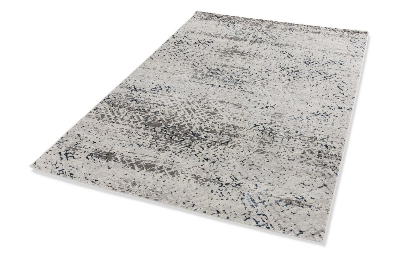 Teppich Antea, möbelando, rechteckig, rechteckig - Breite x Höhe ca. 160 cm x 0,9 cm Maschinell gewebt Indoor - blau/creme von möbelando