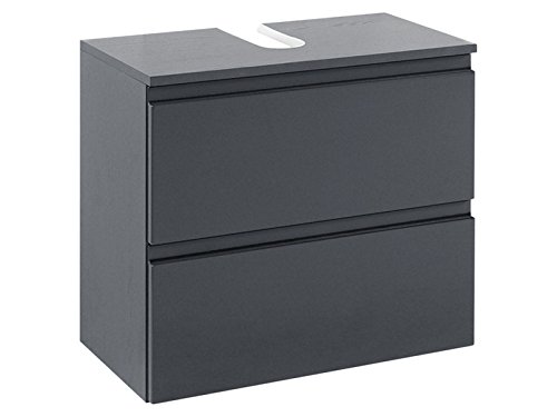 möbelando Unterbeckenschrank Schrank Waschbeckenunterschrank Badschrank Badezimmer Cleo I (Korpus-Graphitgrau/Front-grau-Hochglanz) von möbelando