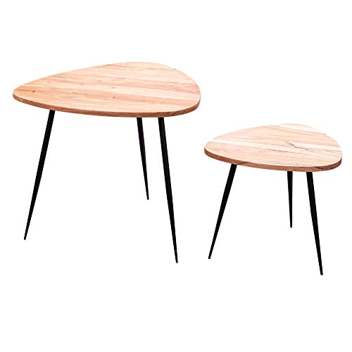 möbelando 2er Set Satztisch Akazie Massivholz/Metall Couchtisch Klein | Design Beistelltisch Set Zwei Holz-Tische | Wohnzimmertisch Tisch Metallgestell von möbelando