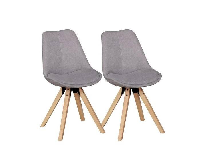 möbelando 4-Fußstuhl 2er Set Retro Esszimmerstuhl LIMA Hellgrau Polsterstuhl Stoff-Bezug (2er Set), 52 x 87 x 49 cm (B/H/L), grau von möbelando