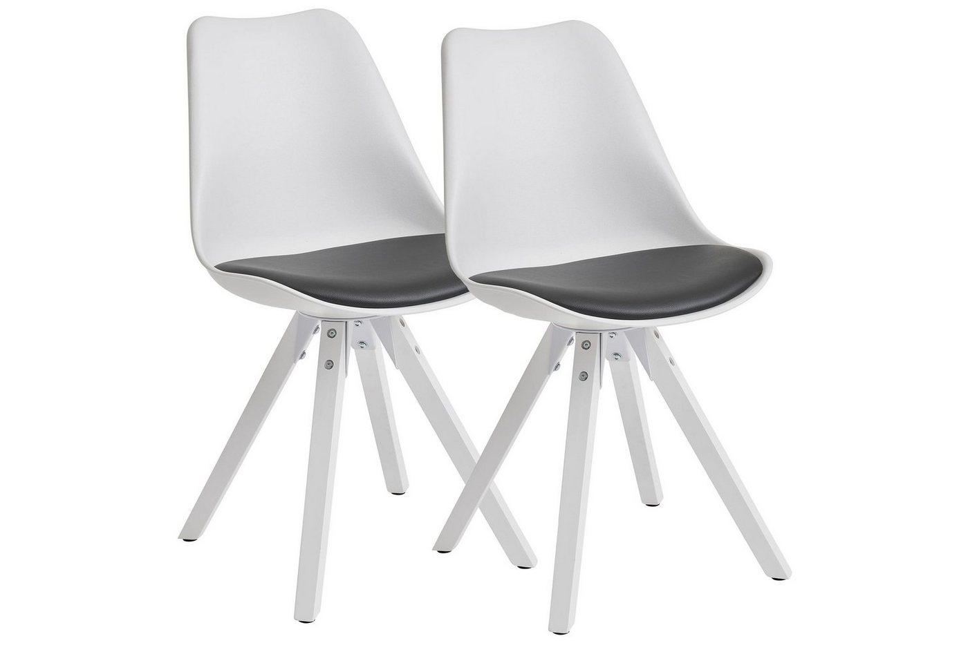 möbelando 4-Fußstuhl 2er Set Retro Esszimmerstuhl Weiß / Schwarz Skandinavisch, Polsterstu (2er Set), 49 x 87 x 52 cm (B/H/L) von möbelando