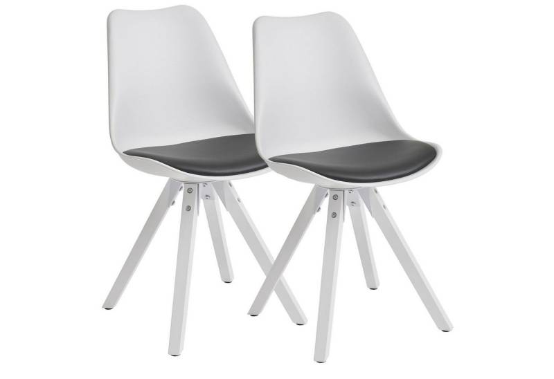 möbelando 4-Fußstuhl 2er Set Retro Esszimmerstuhl Weiß / Schwarz Skandinavisch, Polsterstu (2er Set), 49 x 87 x 52 cm (B/H/L) von möbelando