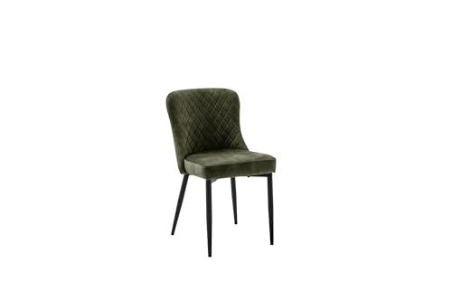 möbelando 4-Fußstuhl >Aboshi< im 2er Set mit olivgrünem Vintage-Velours, Rautensteppung & Taschenfederkern, Metallgestell schwarz matt ? Komfortsitz für Esszimmer & Büro - 46x85x58 (BxHxT). von möbelando