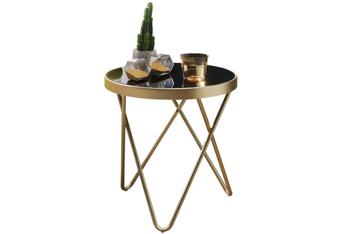 möbelando Beistelltisch Design Beistelltisch PARMA 42x46x42cm Couchtisch, Design Beistelltisch PARMA 42x46x42cm Couchtisch Rund Schwarz/Matt Gold, Designer Glas-Wohnzimmertisch modern, Glastisch Metallgestell, Kleiner Sofatisch, Runder Metalltisch Wohnzimmer von möbelando