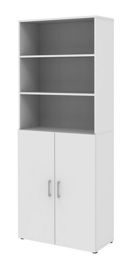 möbelando Aktenschrank 859 home.office by rb in 6 Ordnerhöhen mit 2 Türen und Regalaufsatz in 3 Ordnerhöhen mit Korpus und Frontdekor in Weiß von möbelando