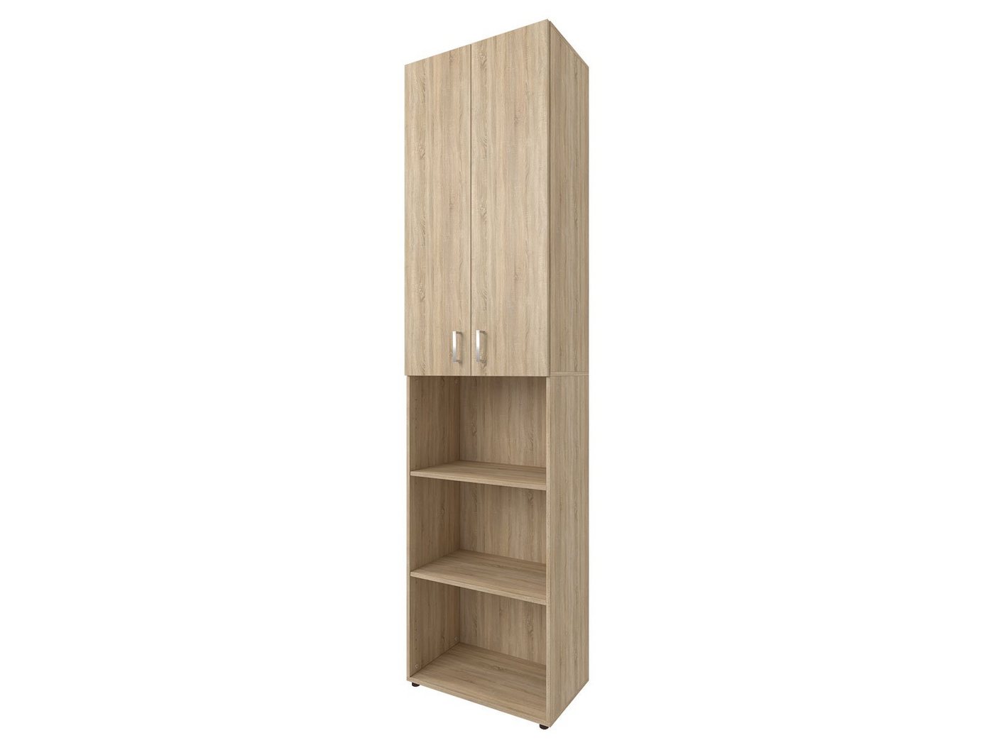 möbelando Aktenschrank Trio 33 zeitloser Beistellschrank aus Spanplatte in Sonoma/Eiche mit 4 höhenverstellbaren Einlegeböden. Breite 57 cm, Höhe 226 cm, Tiefe 34,5 cm - Made in Germany von möbelando