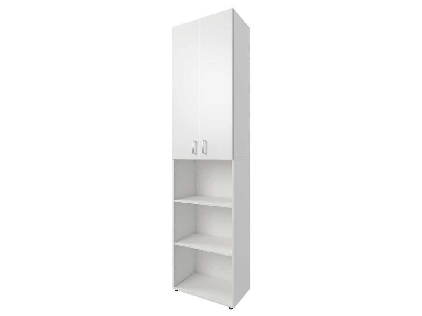 möbelando Aktenschrank Trio 33 zeitloser Beistellschrank aus Spanplatte in weiß mit 4 höhenverstellbaren Einlegeböden. Breite 57 cm, Höhe 226 cm, Tiefe 34,5 cm - Made in Germany von möbelando