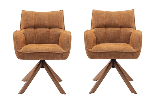 möbelando Armlehnstuhl >Marilla< 2er-Set mit 360° Drehfunktion, Auto Return, Chenille-Bezug in Rost, Spidergestell aus Massivholz, FSC Zertifiziert, Taschenfederkern, Stellmaß ca. 59x86x65 (BxHxT) von möbelando
