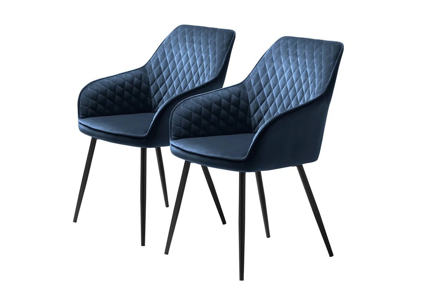 UNIQUE furniture A/S Armlehnstuhl aus Blau Samt in Blau mit Absetzungen in Metall Schwarz Lackiert (2er-Set) von UNIQUE furniture A/S