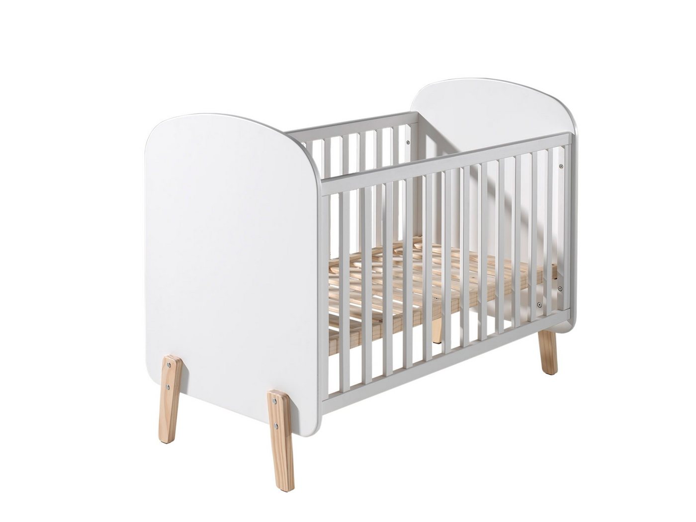 möbelando Babybett KIDDY, aus Massiv Kiefer und MDF in Weiß. Abmessungen (BxHxT) 129x94x68 cm von möbelando