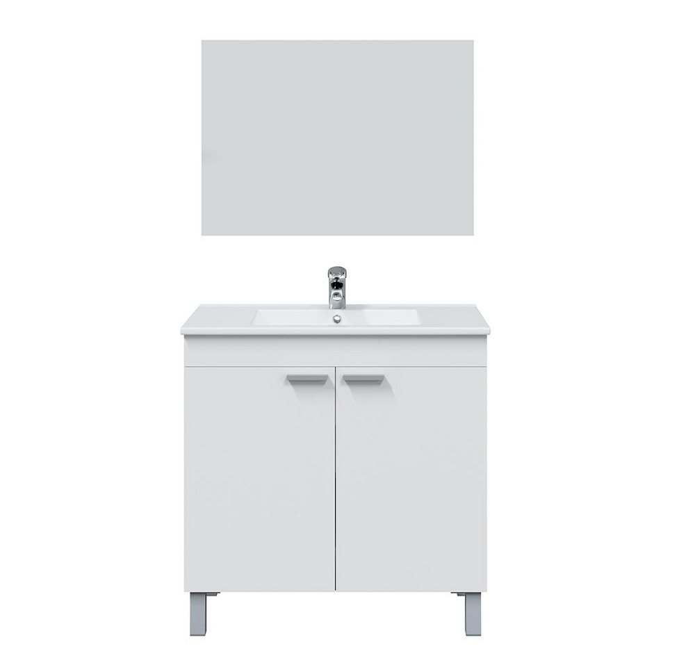 FORES HABITAT Badezimmer-Set in weiß glänzend / Spiegel - 80x80x45 (BxHxT) von FORES HABITAT
