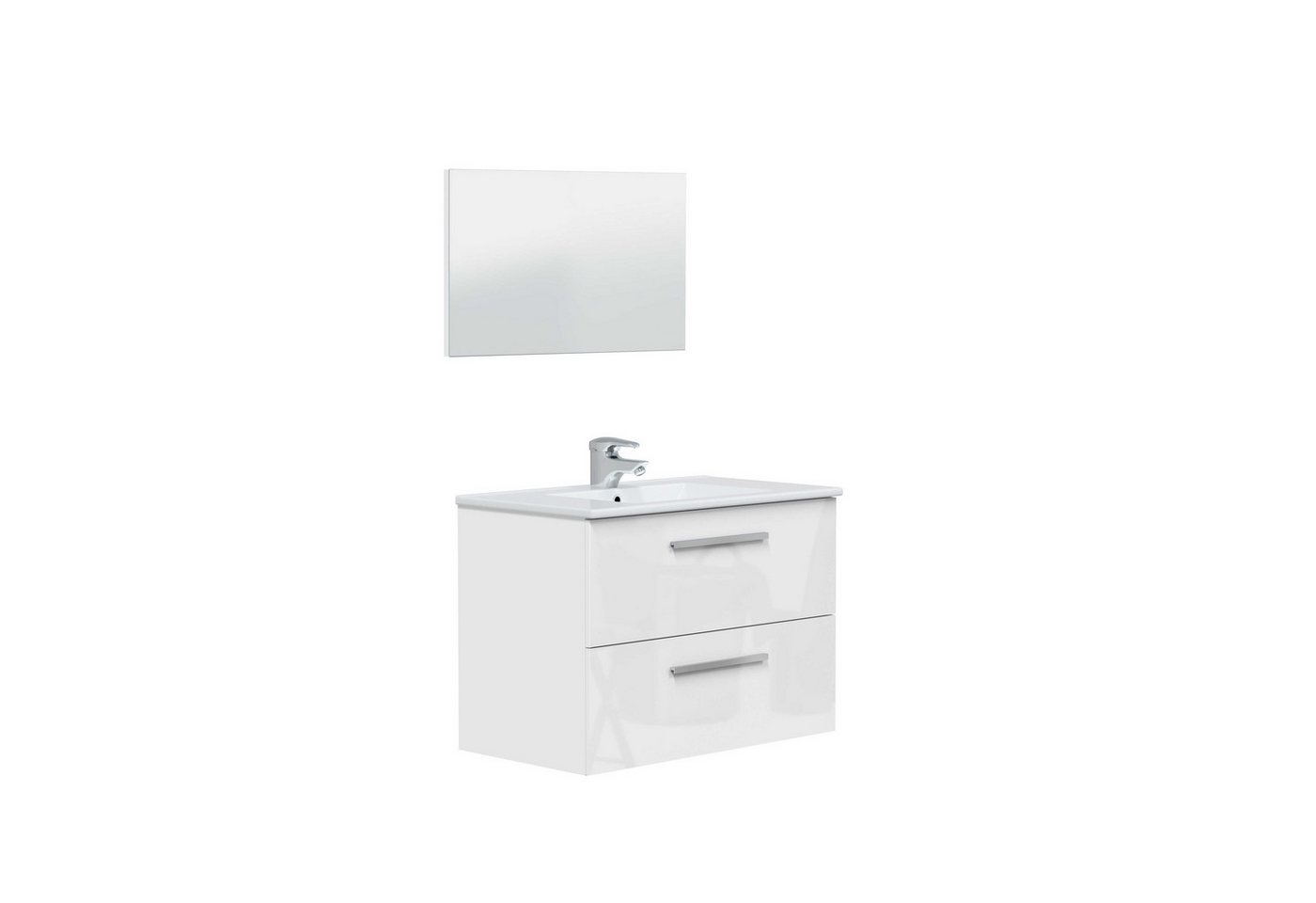 FORES HABITAT Badezimmer-Set in weiß glänzend / lackiert / Spiegel - 80x57x45cm B/H/T von FORES HABITAT