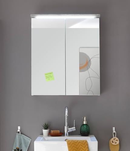 möbelando Badezimmerspiegelschrank >Peter< in Weiß Hochglanz aus MDF - 60x68x20cm (BxHxT) von möbelando
