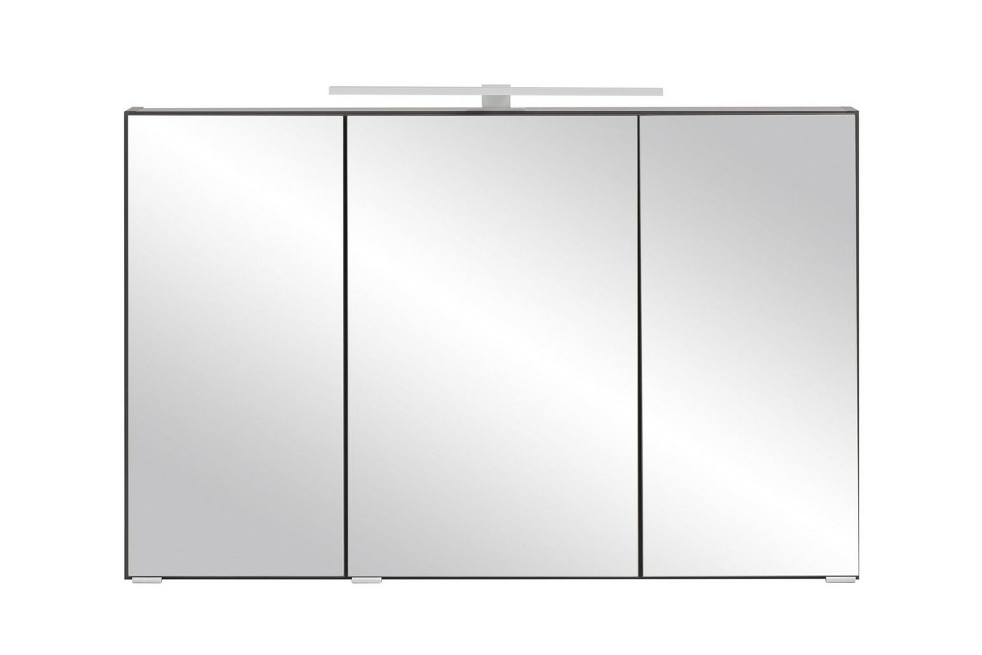 möbelando Badezimmerspiegelschrank Villach aus Spanplatte in matt grau mit 3 Türen und 6 Einlegeböden. Abmessungen (B/H/T) 100x64x20 cm von möbelando