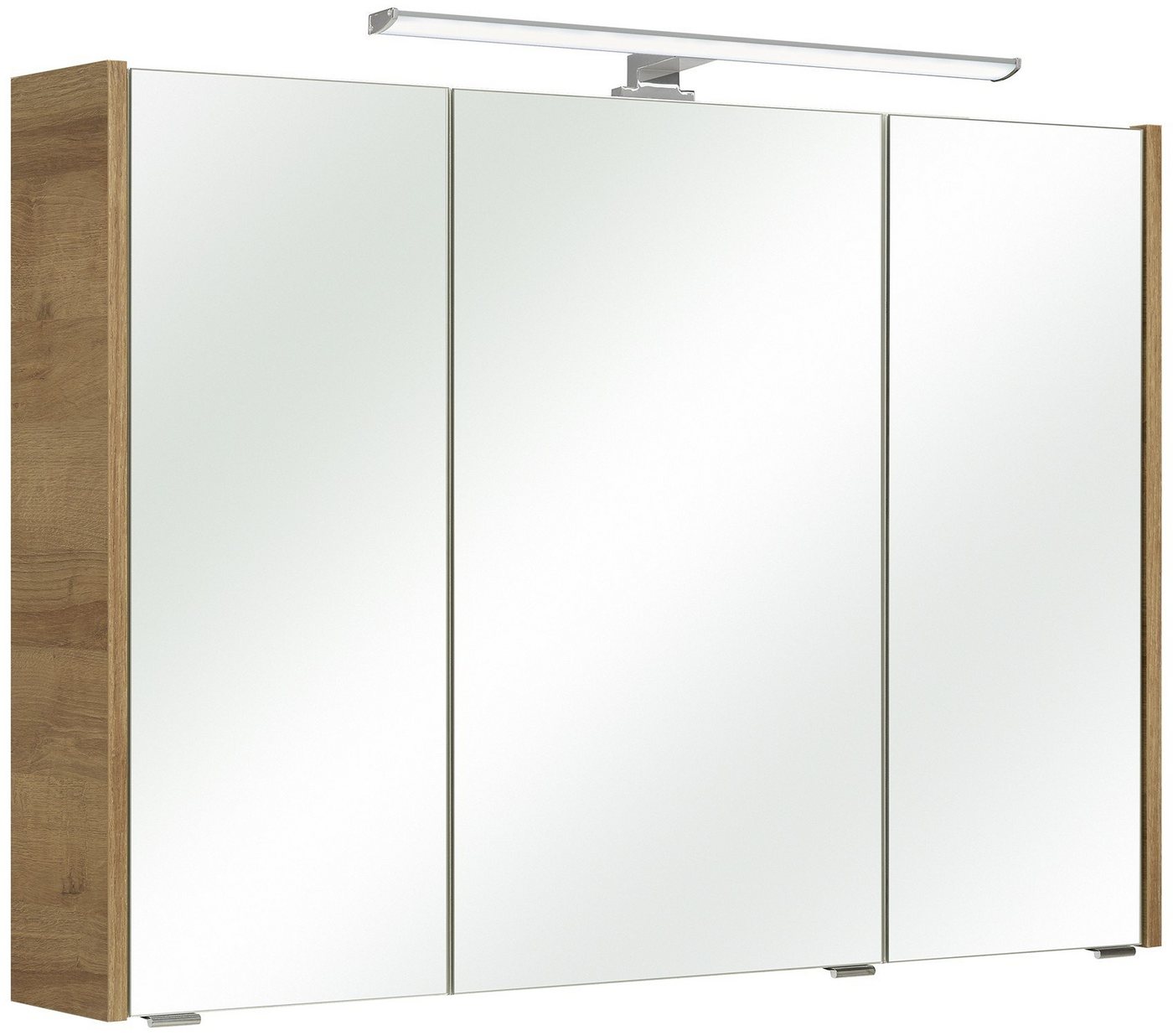 möbelando Badezimmerspiegelschrank in Weiß Glanz mit 3 Türen und 6 Einlegeböden (BxHxT: 100x70x18 cm) von möbelando