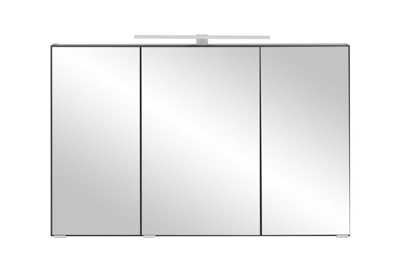möbelando Badezimmerspiegelschrank in matt grau mit 3 Türen und 6 Einlegeböden (B/H/T: 100x64x20 cm) von möbelando