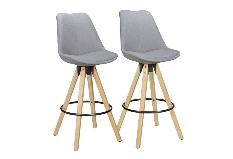 möbelando Barhocker 2er Set Barhocker LIMA Grau Retro Design Stoff Holz mit Lehne, Design (2er Set), 45 x 113 x 45 cm (B/H/L) von möbelando