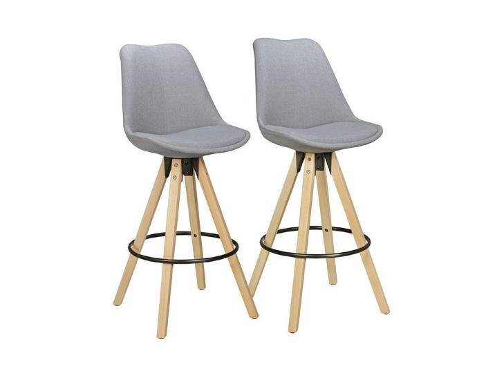 möbelando Barhocker 2er Set Barhocker LIMA Grau Retro Design Stoff Holz mit Lehne, Design (2er Set), 45 x 113 x 45 cm (B/H/L), grau von möbelando