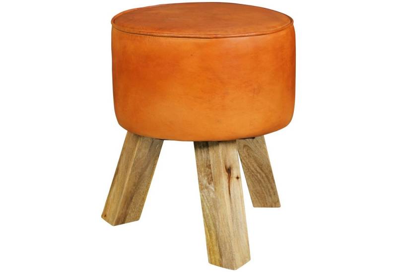 möbelando Sitzhocker Design Sitzhocker WL5.102 Holz 37x45x37 cm Modern, Design Sitzhocker WL5.102 Holz 37x45x37 cm Modern Fußhocker Rund, Turnbock Lederhocker Holzbeine, Kleiner Hocker Massivholz mit Leder Gepolstert, Holzhocker mit Echtleder Braun von möbelando